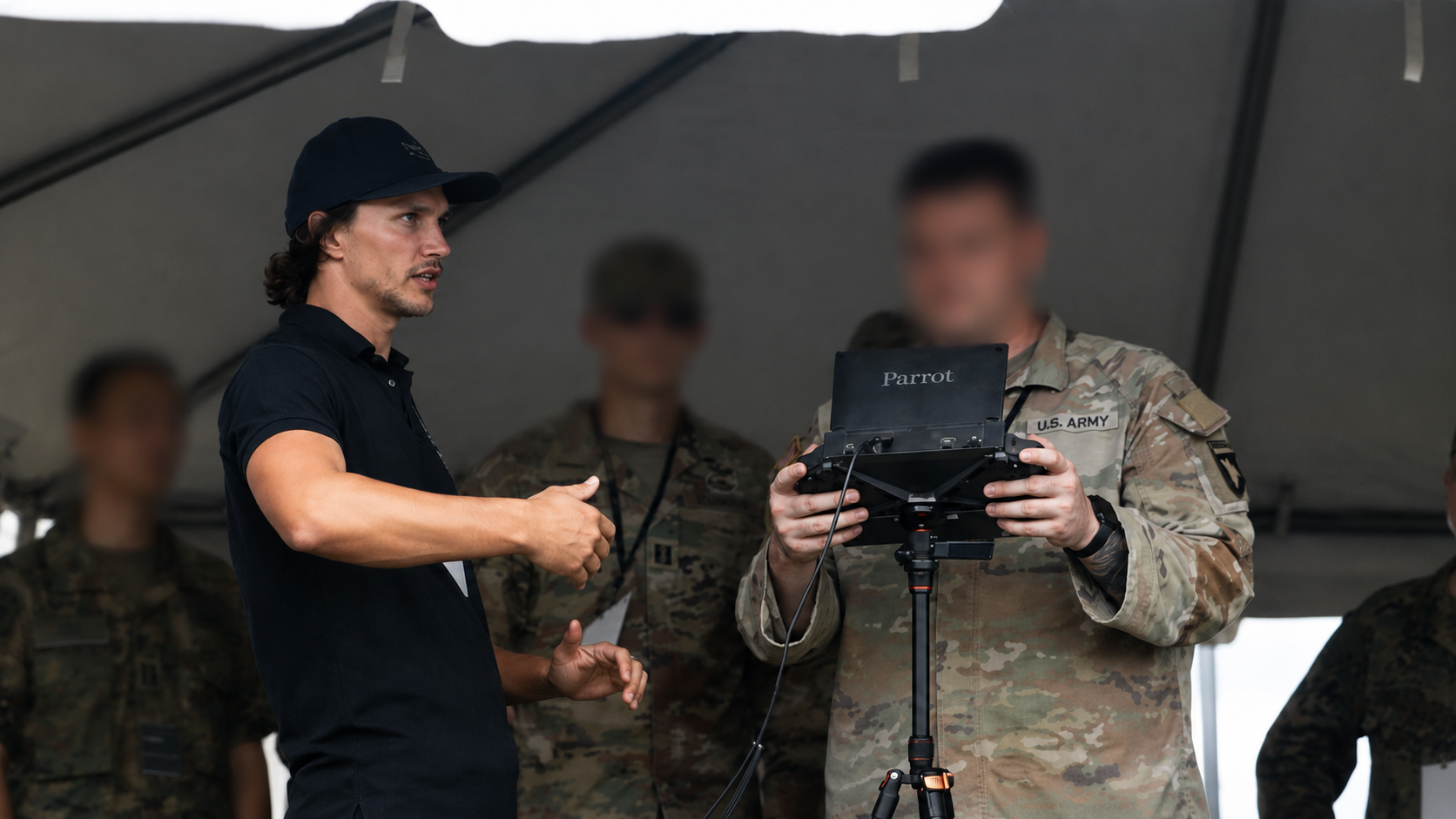 Peter Wambolt training U.S. Army soldiers on Parrot drone equipment
